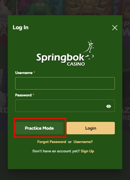 Springbok Casino practice mode