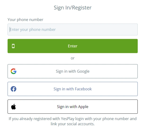 YesPlay login and registration
